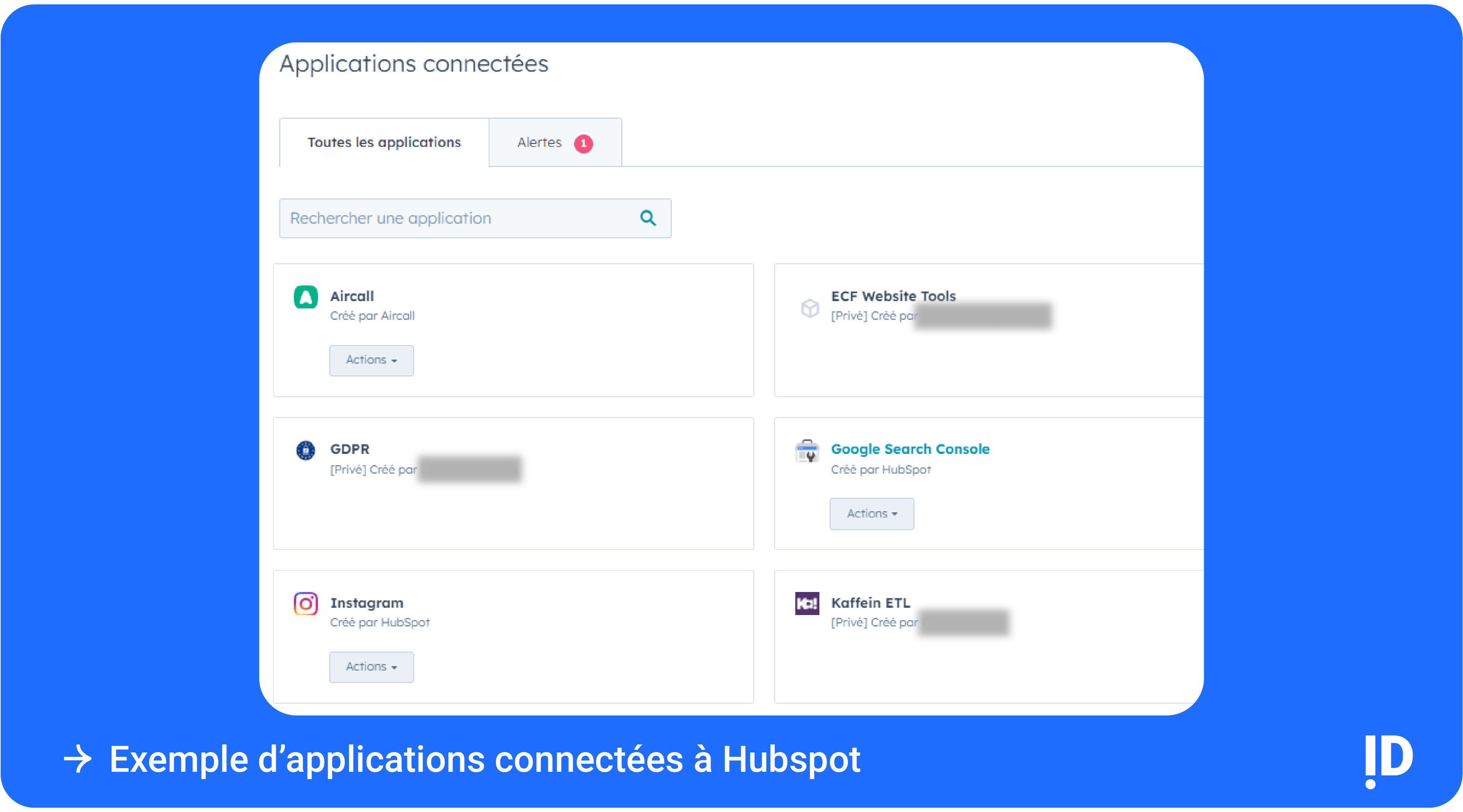 Exemple d’applications connectées à Hubspot