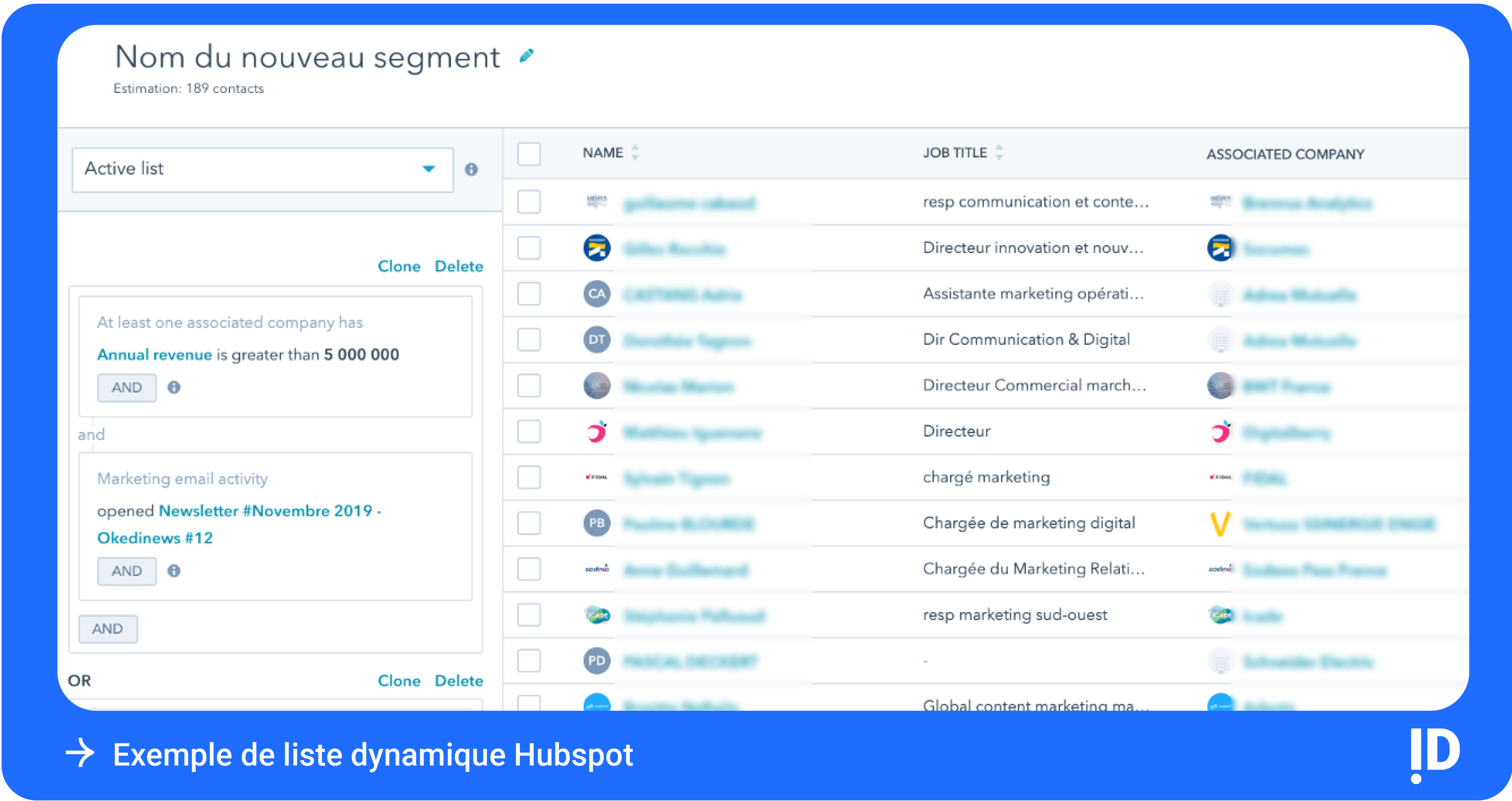 Exemple de liste dynamique Hubspot