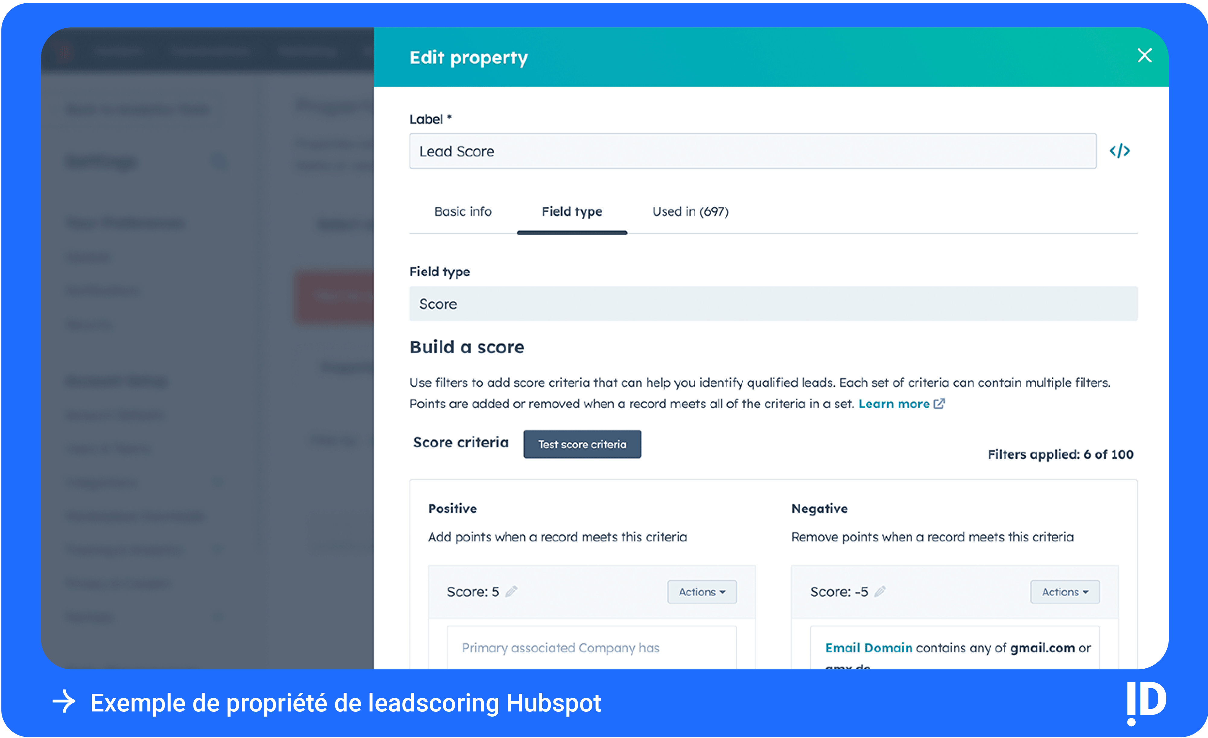 Exemple de propriété de leadscoring hubspot