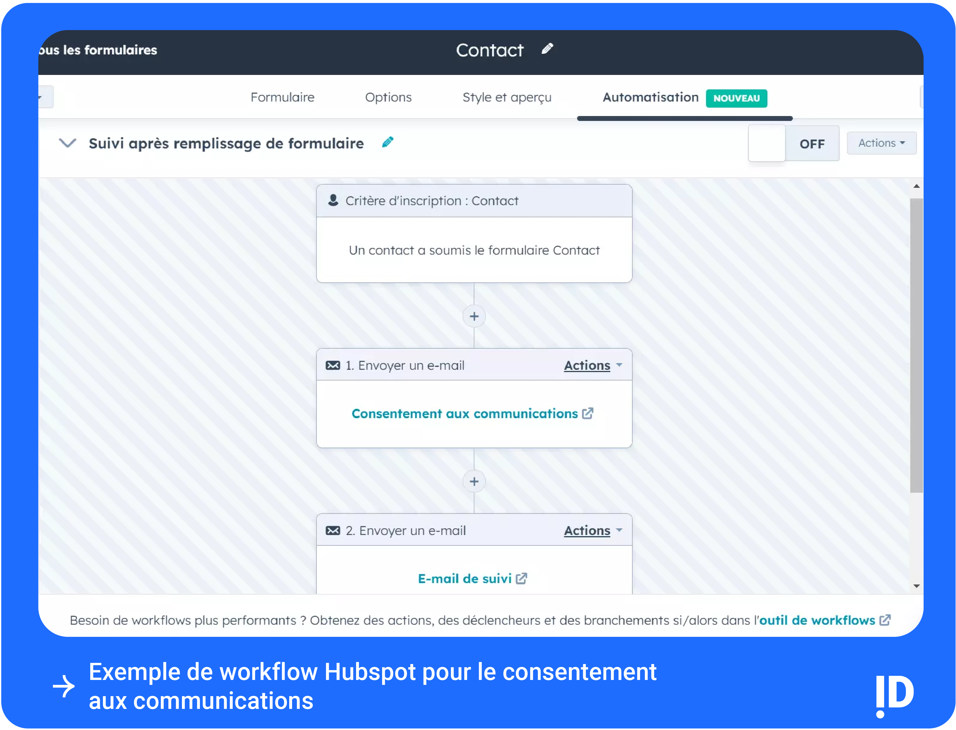 Exemple de workflow Hubspot pour le consentement 