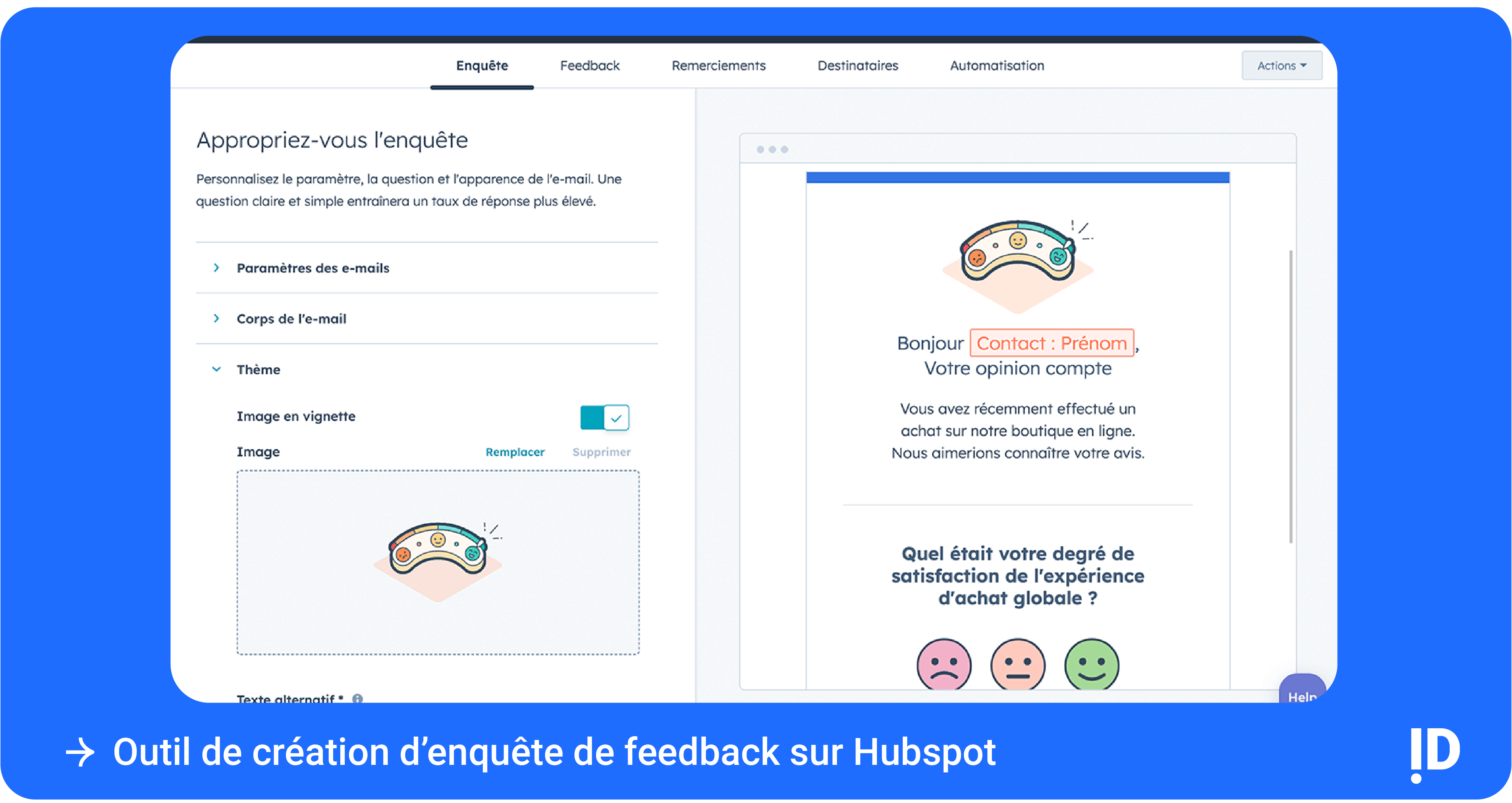 Outil de création d’enquête de feedback sur Hubspot